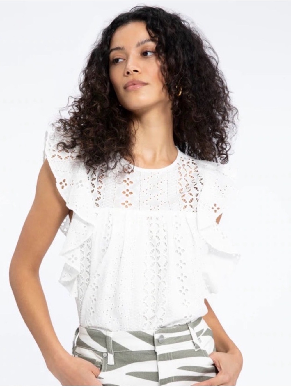 Sanctuary White Eyelet Ruffle Sleeve Blouse - Picture 2 of 15